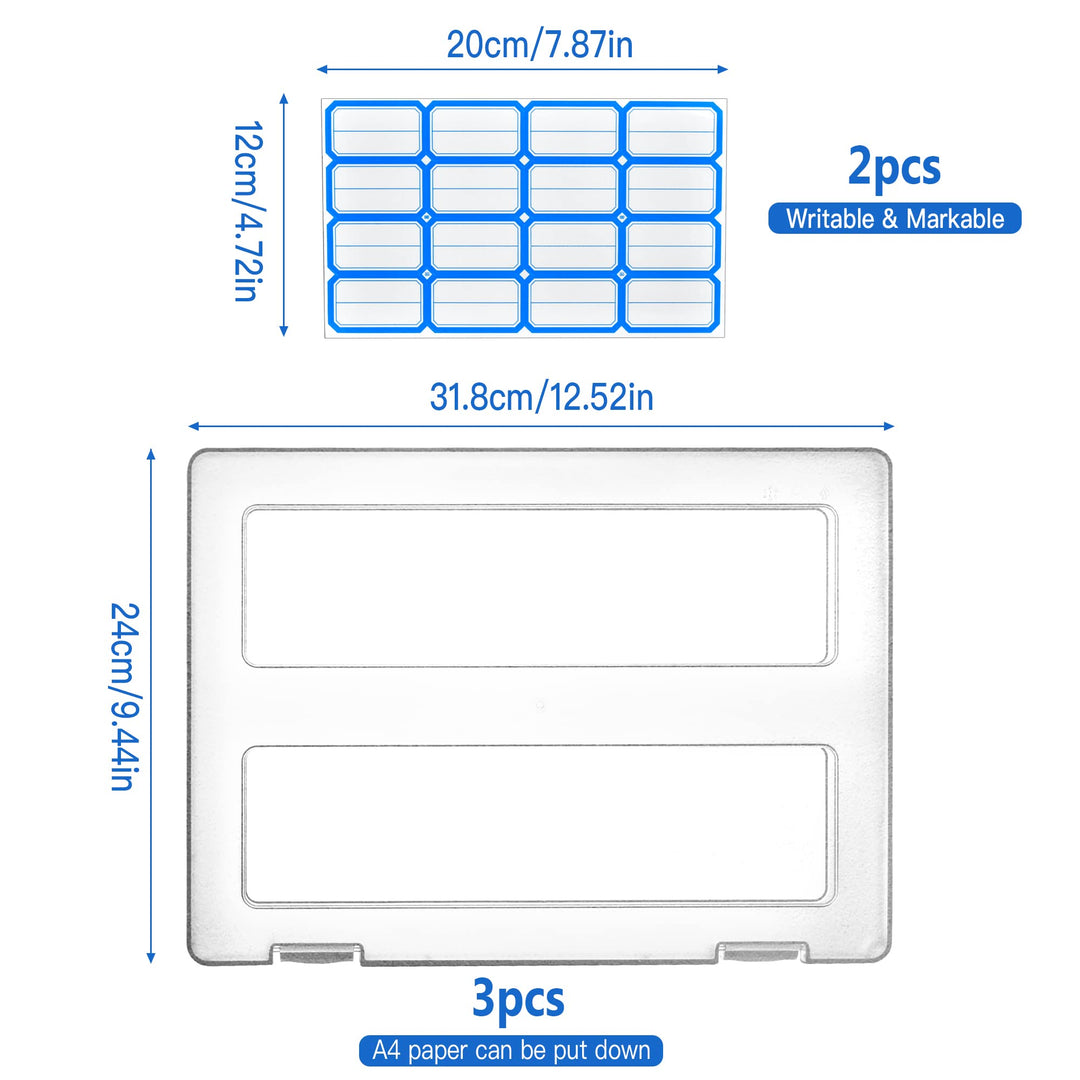 3 Pack Clear A4 File Box with 2pcs Stickers, Portable Project Case Document Storage Organizer, Plastic Storage Box, Documents Magazines Paper Protector 12.52 x 9.44 x 0.94 in