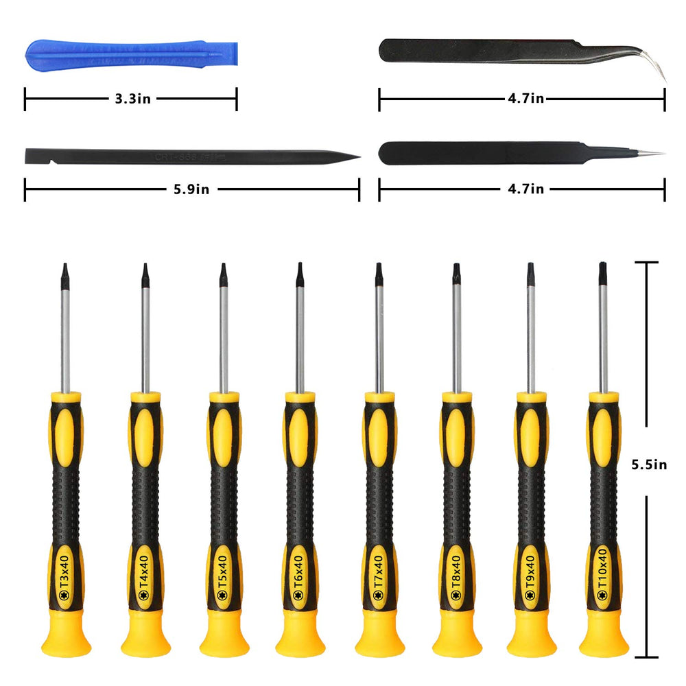 Torx Screwdriver Set, 20 in 1 Security Torx Screwdriver & Tweezer & Pry Tool, Magnetic T3-T10 Screwdrivers Precision Repair Kit for Xbox, PS4, Macbook, Computer, Ring Doorbell & Flick Knife