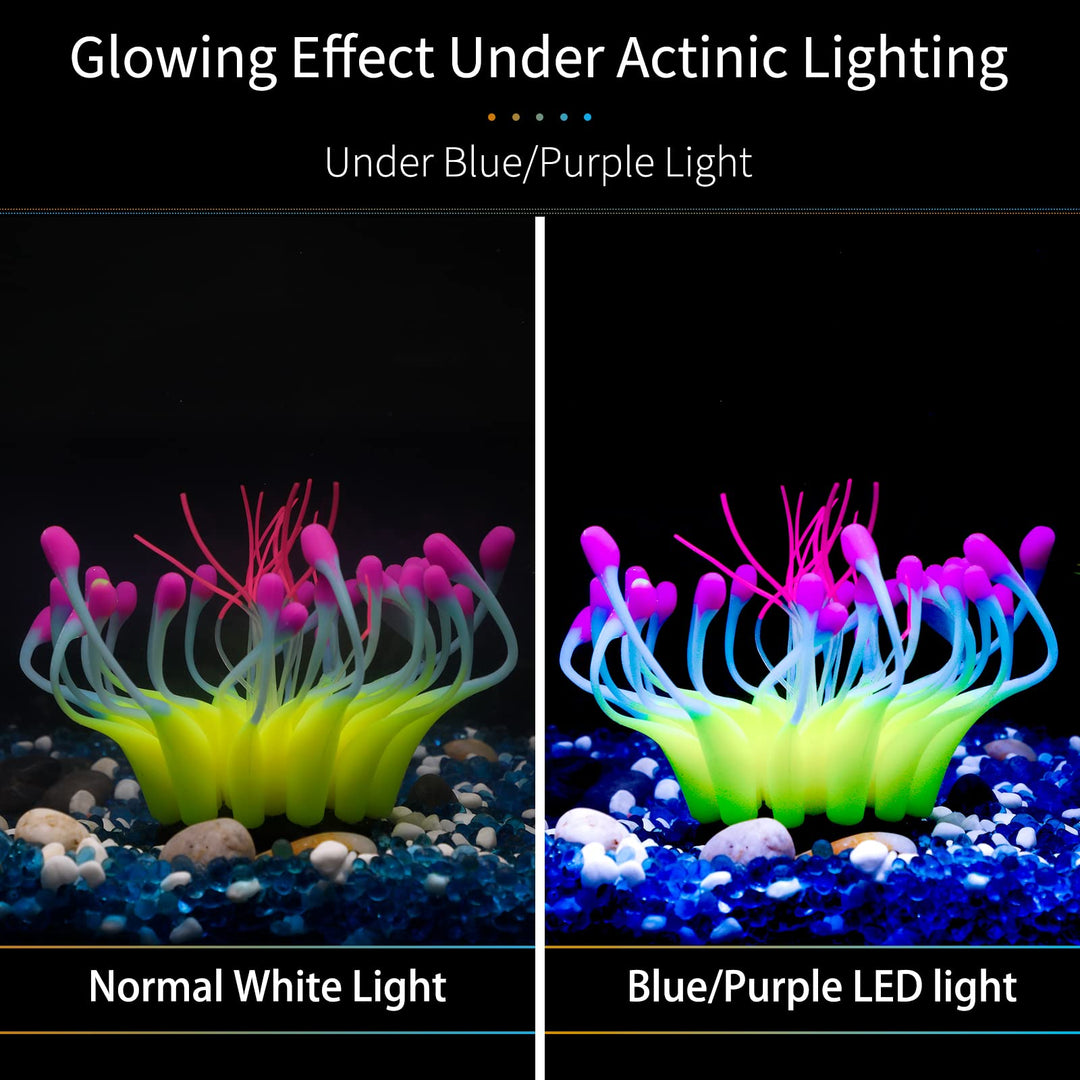 Glowing Effect Gooseneck Coral Artificial Decoration Silicone Ornament for Fish Tank Aquarium, Yellow