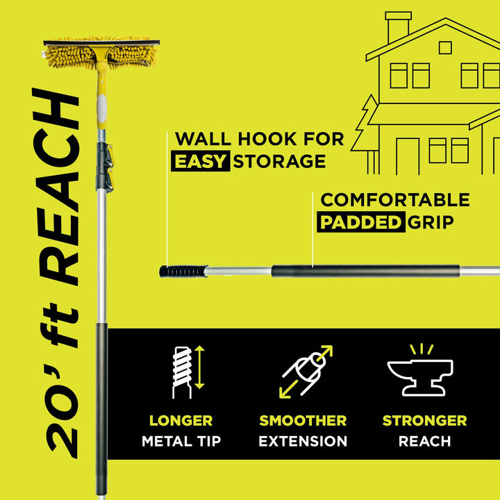 DOCA Window Washing Kit with Extension Pole – 5-12 Ft Telescoping Extendable Pole (18+ Ft Reach) – Window Squeegee for Window Cleaning & Scrubber Combo with Pivot System for Indoor & Outdoor
