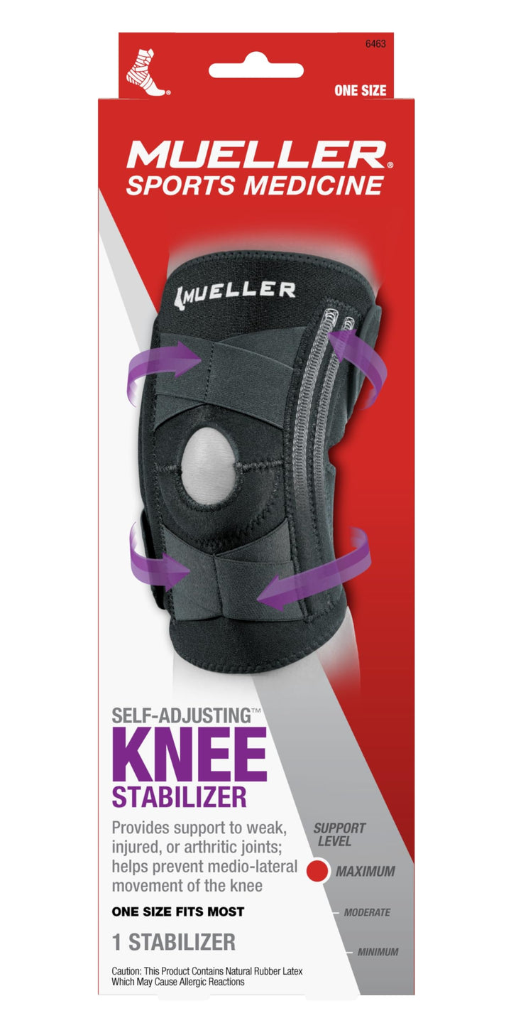 Sports Medicine Self Adjusting Knee Stabilizer, Knee Pain Relief Support for Men and Women, Ideal for Arthritis, Sprains, Black, One Size