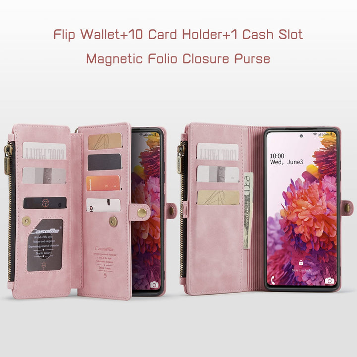 Compatible with Samsung Galaxy S20 FE 5G Case Wallet with RFID Blocking Card Holder for Women Men, PU Leather Magnetic Snap Flip Zipper Strap Wallet Phone Case Fit for Galaxy S20 FE 5G, Pink