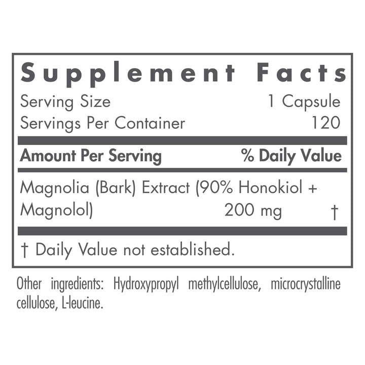 Magnolia Extract Supplement - Stress & Sleep Support, Magnolia Bark, Honokiol, Magnolol, Cortisol Manager, Vegetarian Capsules - 120 Count