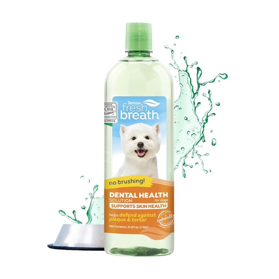 Fresh Breath with Omega 3 & 6 for Skin Health Water Additive for Dogs | Breath Freshener and Teeth Cleaning Solution | 33.8oz.