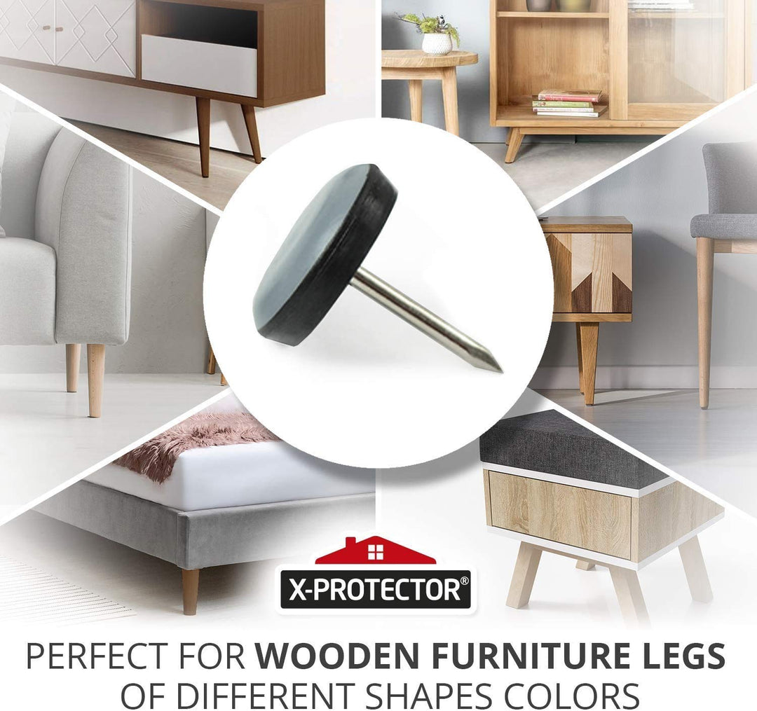 Chair Glides X-PROTECTOR – 1 Furniture Glides 40 pcs – Grey Nail-on Chair Sliders – Premium Chair Leg Floor Protectors – Slide Effortlessly with Chair Leg Pads That Protect Your Floor!
