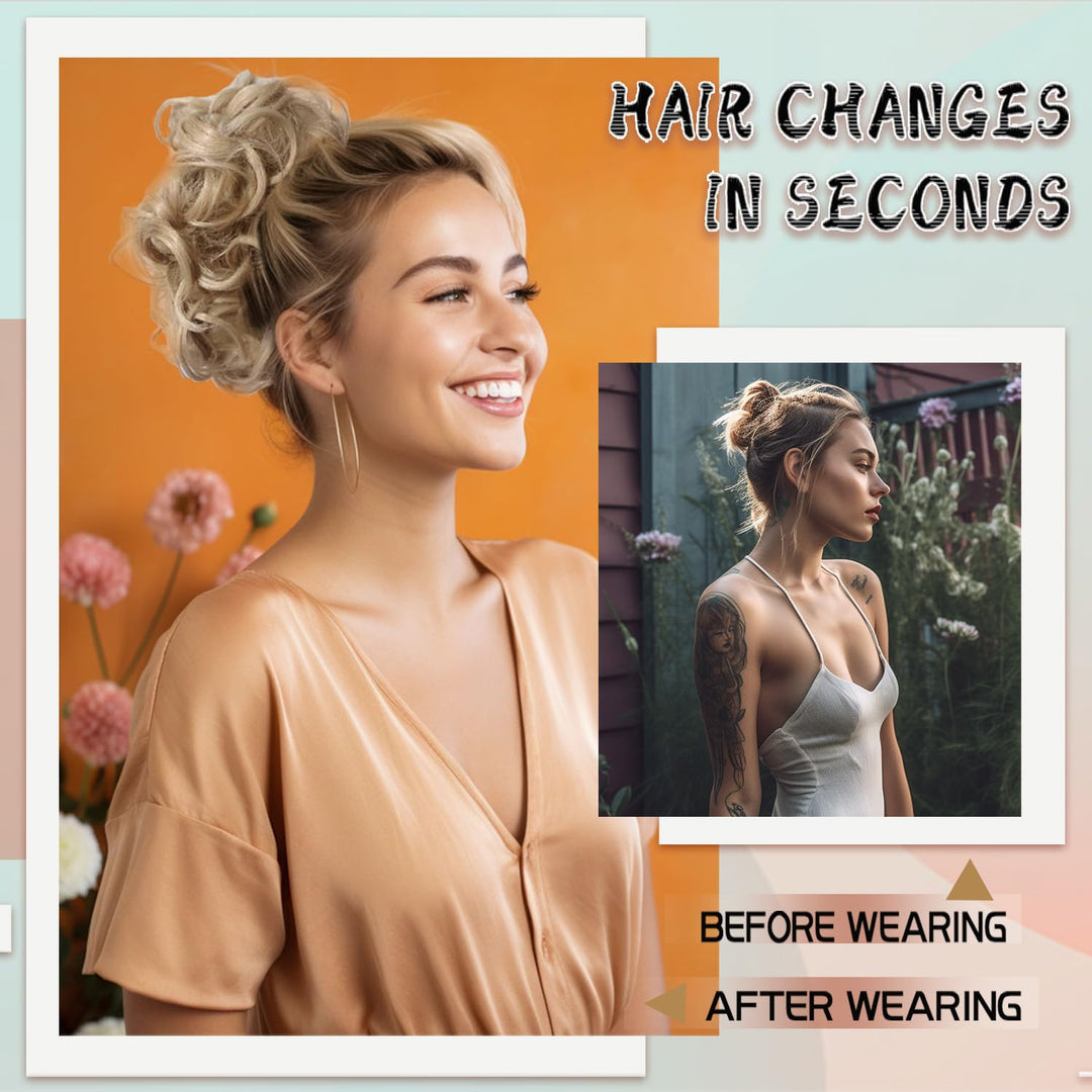 Messy Hair Bun Hair Piece 2Pcs Curly Bun Hair Piece Messy Buns Hair Piece Hair Buns Hair Piece Hair Bun Extension Fake hair scrunchie(60)