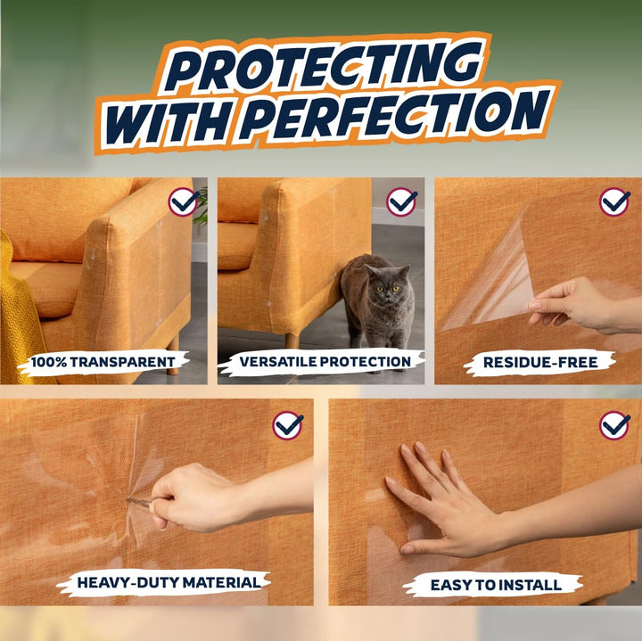 10-Pack Furniture Protectors from Cats, w/ 60 Pins (Optional for Extra Security), Couch Protector for Cats, Anti Cat Scratch Furniture Guards, Sofa Corner Scratching Training Tape