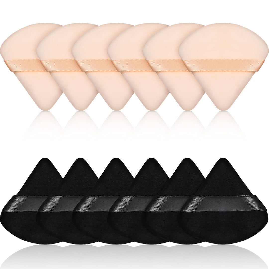 12 Pieces Powder Puff Face Triangle Makeup Puff for Loose Powder Soft Body Cosmetic Foundation Sponge Mineral Powder Wet Dry Makeup Tool (Black, Nude Color)