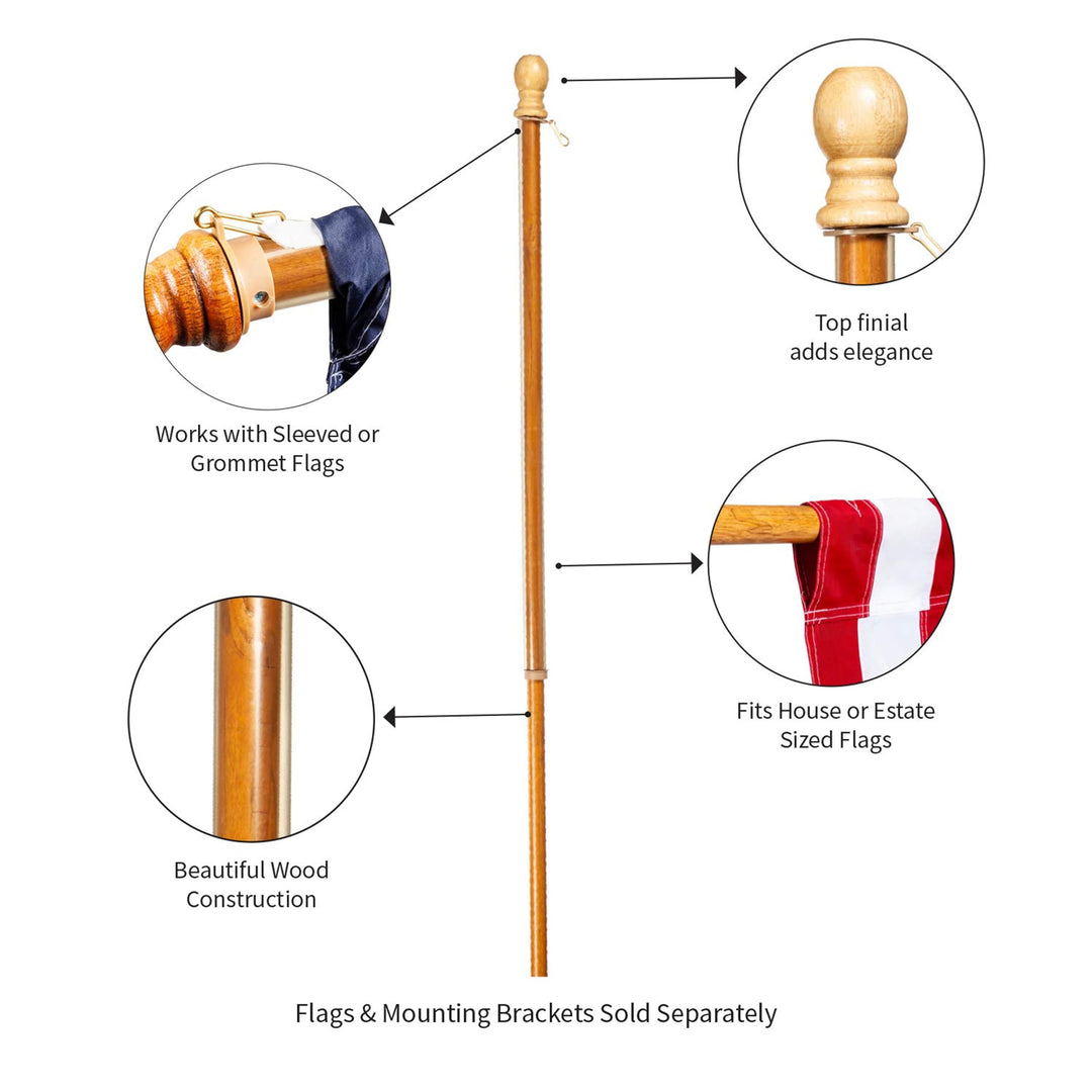 Evergreen 56 Solid Wood Flag Pole with Holder, Anti-Wrap Tube for 3'x5' Flags, Wall Mounted, Residential/Commercial