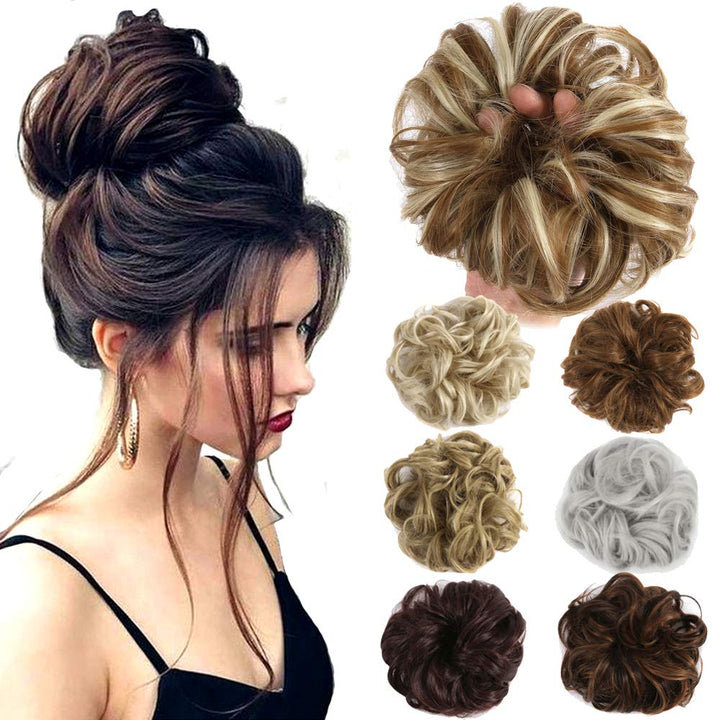 Hair Bun Extensions Wavy Curly Messy Donut Chignons Hair Piece Wig Hairpiece Silver Grey