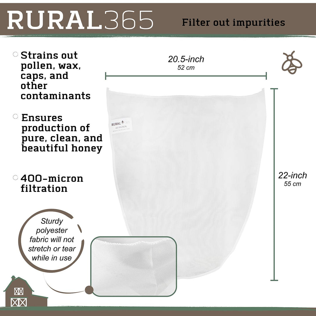 Rural365 Honey Strainer Bags - 5 Gal Bucket Filter Honey Filter Bags of 400 Micron Washable Filter Fabric, 2 Pack