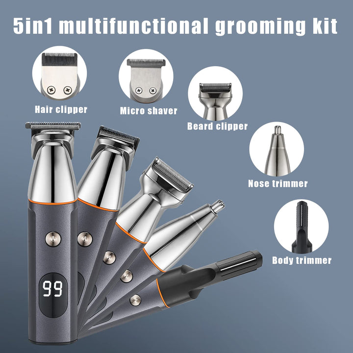 All-in-One Beard Trimmer for Men,Cordless Mustache Nose Precision Trimmer,Body Groomer Hair Cutting 5 in 1 Kit Trimmer,USB Rechargeable & Waterproof Magnetic Replacement Heads