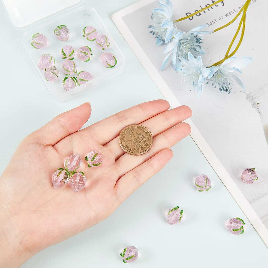 30pcs Strawberry Beads 3D Fruit Beads Handmade Lampwork Glass Beads Loose Beads Pendants Charms for Christmas Spring Summer Bracelets Necklace Earring Jewelry Making