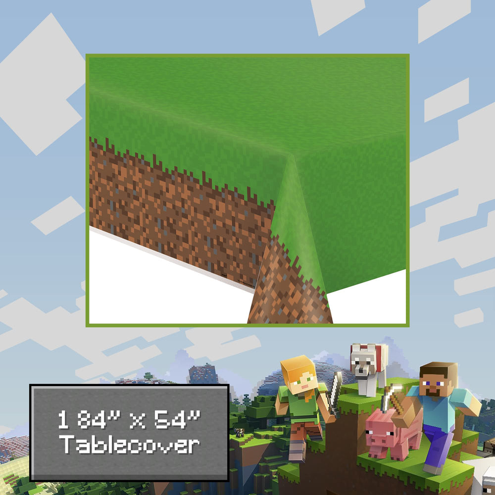 Minecraft Party Table Decorations Dinnerware Bundle - Officially Licensed Dinner and Dessert Paper Plates, Luncheon and Beverage Paper Napkins and Table Cover