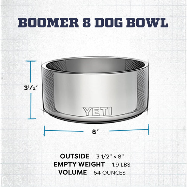 Boomer 8, Stainless Steel, Non-Slip Dog Bowl, Holds 64 Ounces, Navy