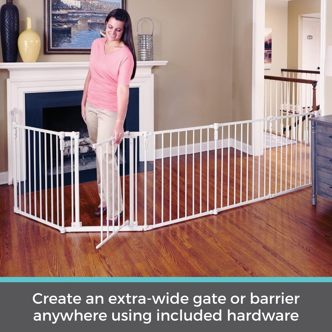 3 in 1 Metal Superyard 6 Panel Play Yard, Baby Gate, Playpen or Extra Wide Baby Fence, 151 Wide. Wall Mount Kit Included. 10 sq ft play yard (30 tall, Taupe)