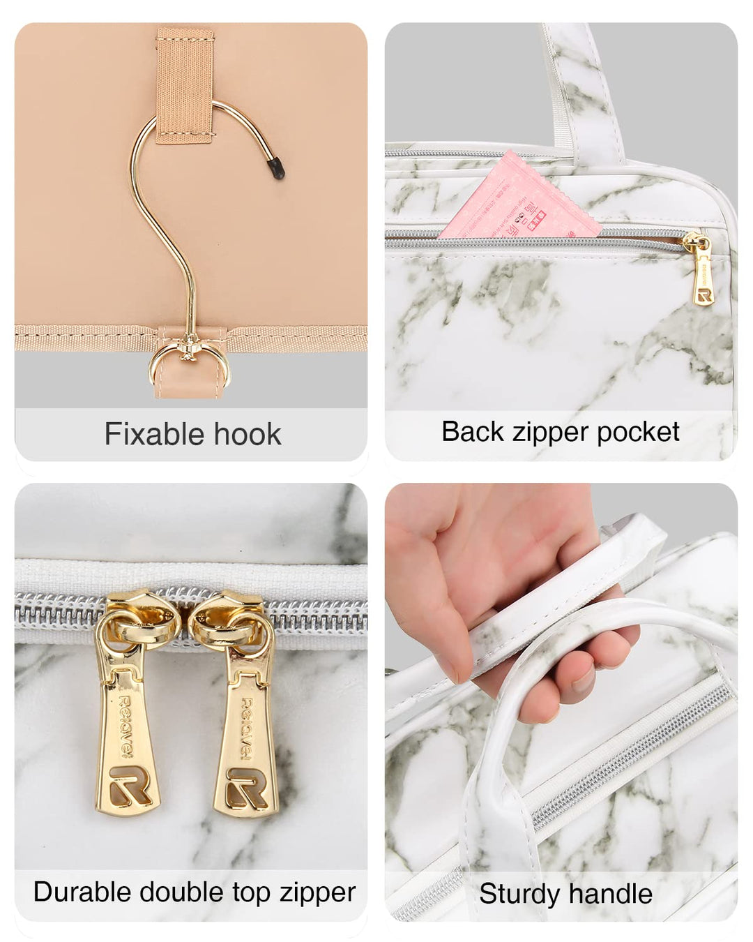 Large Hanging Travel Toiletry Bag for Women, Marble Touletry Bag for Traveling, Water-resistant Makeup Cosmetic Bag Travel Organizer for Accessories, Shampoo, Full Sized Container, Toiletries