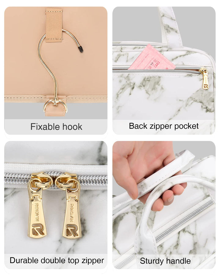 Large Hanging Travel Toiletry Bag for Women, Marble Touletry Bag for Traveling, Water-resistant Makeup Cosmetic Bag Travel Organizer for Accessories, Shampoo, Full Sized Container, Toiletries