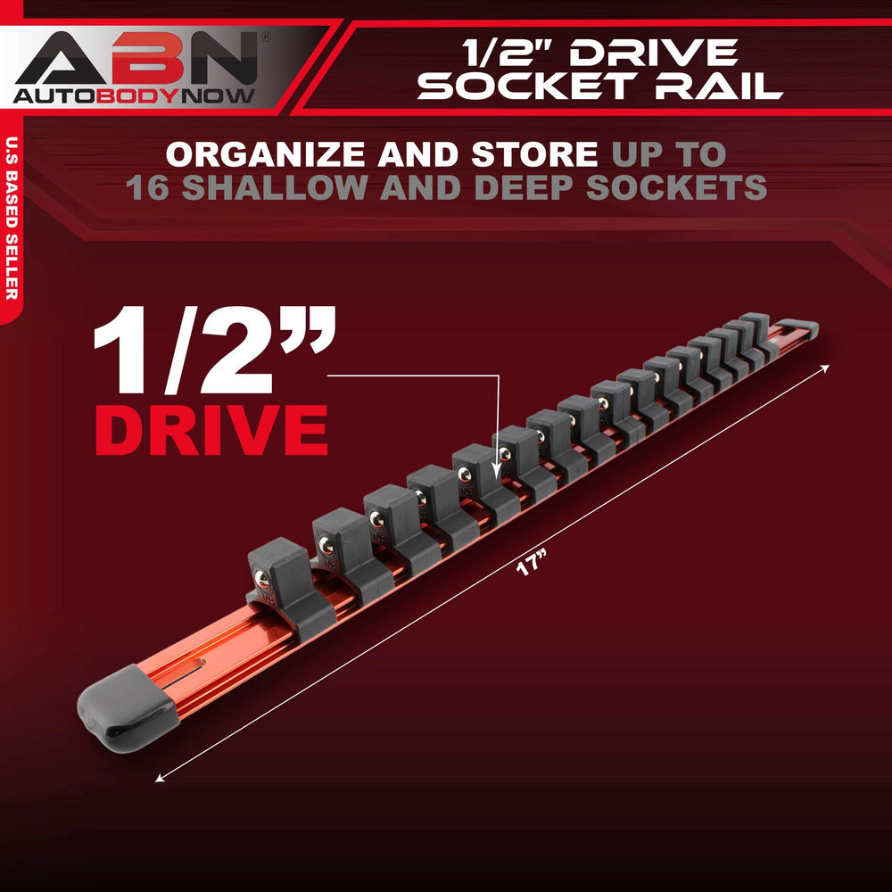 Orange Aluminum SAE Standard 1/2in Drive Socket Holder – Tool and Socket Organizer Rail with Clips