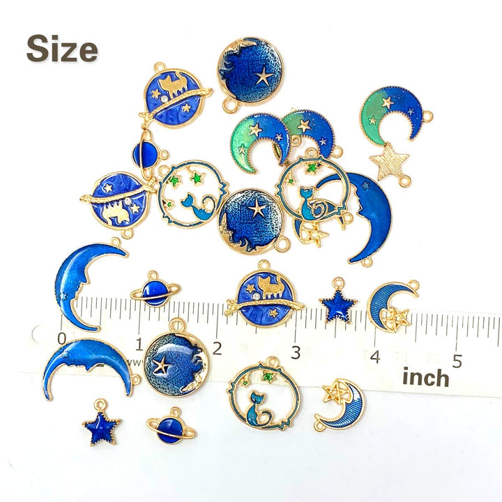 Assorted Gold Plated Enamel Cat Moon Star Celestial Charm Pendant DIY for Earrings Necklace Bracelet Jewelry Making and Crafting