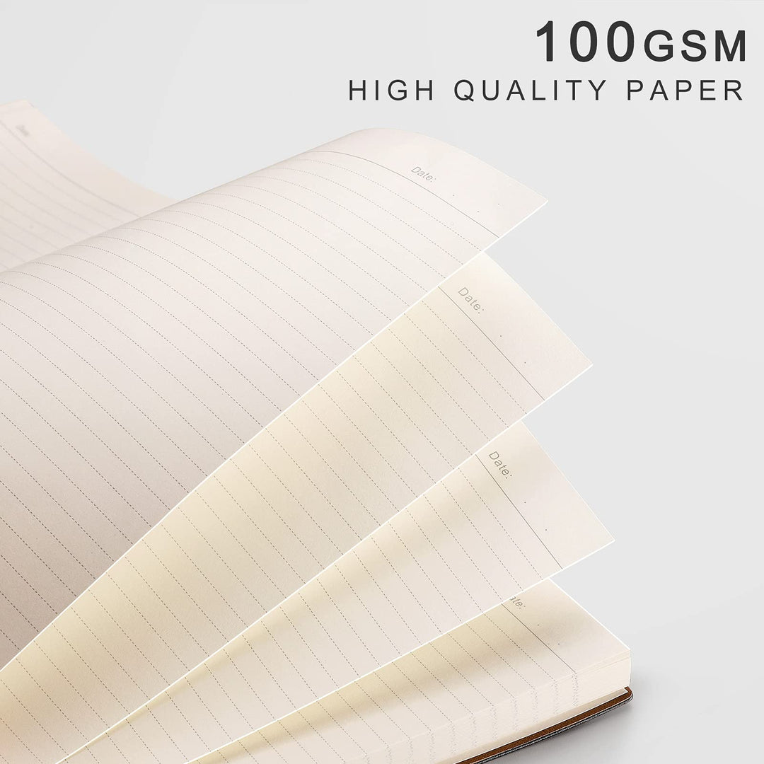 Composition Notebooks College Ruled - Soft Cover Leather Thick Journal, B5 Large Notebook, with Free Sticky Notes, 204 Numbered Pages,100gsm Lined Paper, for Writers Students, 7.5x10- Black