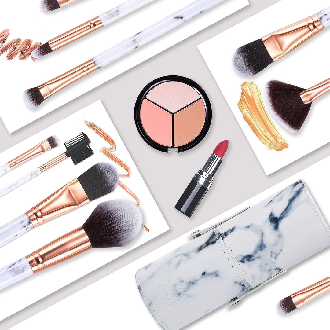 Makeup Brushes Set Make Up Brushes Professional 15Pcs Marble Makeup Brush Set for Foundation Powder Concealers and Eyeshadow with Exquisite Marble Bucket Gift Box…