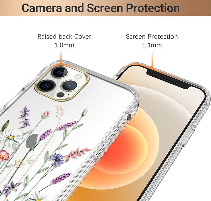 Compatible with iPhone 13 Pro Max Case with Flower,for Girly Women,Shockproof Clear Floral Pattern Hard Back Cover for iPhone 13 Pro Max 6.7 inch 2021-Wildflowers