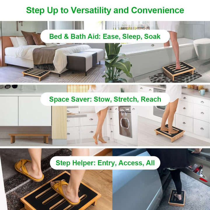 One Step Stool for Adults with Non-Slip Rubber Stepping Surface, Portable Single Wooden Riser, 440 lb. Load Capacity for Kitchen, Bathroom, or Bedside, Kid and Senior Support