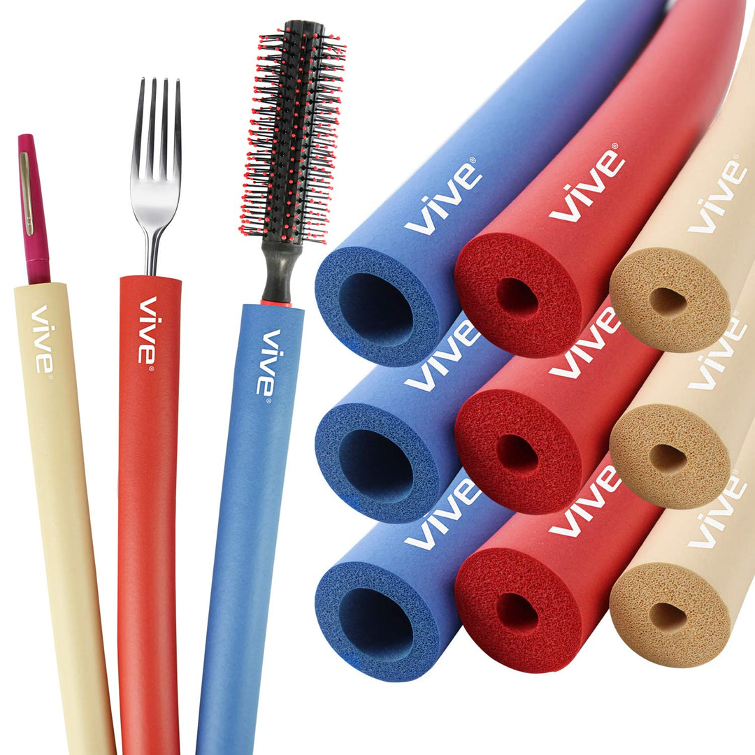 Foam Tubing (9 Pack) - Utensil Padding Grips - Spoon, Fork Round Hollow Medical Closed Cell Tube - Cut to Length - Provides Wider, Larger Grip Pipe Tool for Dexterity, Disabled, Elderly