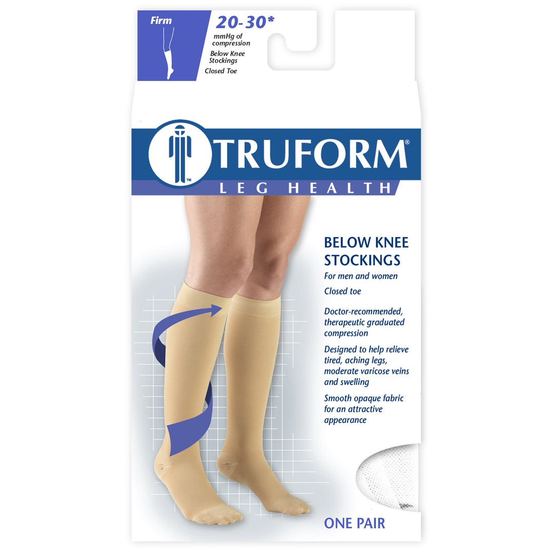 Truform Closed Toe, Knee High 20-30 mmHg Compression Stockings, White, X-Large