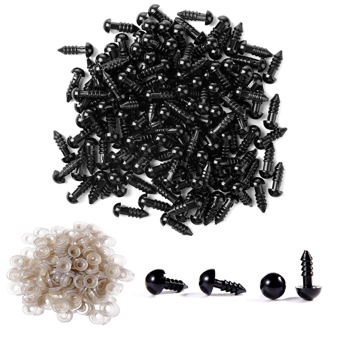 Safety Eyes 260PCS 6mm Plastic Black Craft Eyes with Washers Teddy Bear Eyes for Amigurumi Stuffed Animals Crochet Toys Crafts Making Halloween Decorations