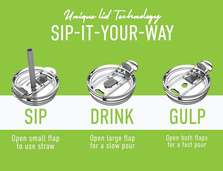 Reduce 24 oz Tumbler with Handle and Straw - Stainless Steel with Sip-It-Your-Way Lid - Keeps Drinks Cold up to 24 Hours - Sweat Proof, Dishwasher Safe, BPA Free - Glacier, Opaque Gloss