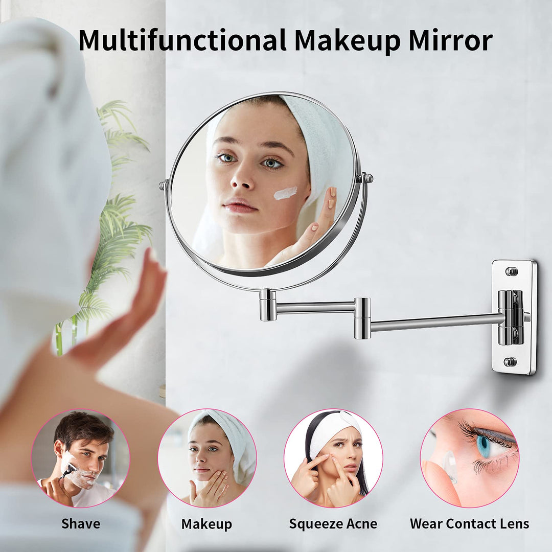 Magnifying Mirror,Makeup Mirror Wall Mounted,8 Inch Magnifying Makeup Mirror,1X/10X Magnifying Mirror Wall Mounted,360 Rotation Vanity Mirror,Chrome Finish