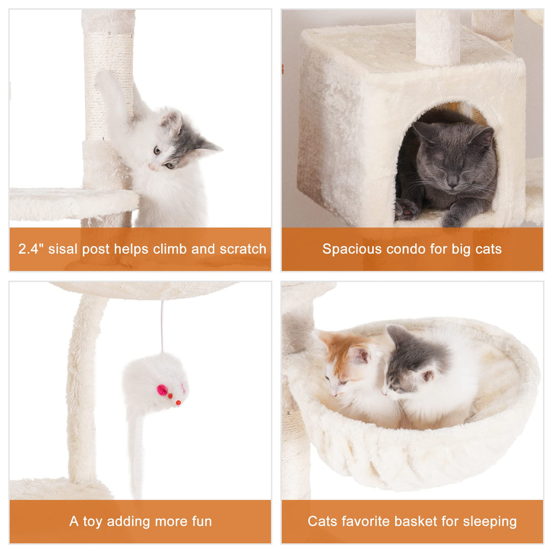 Cat Tree Cat Tower Condo with Sisal-Covered Scratching Posts and Basket for Kitten Light Gray HCT002SW
