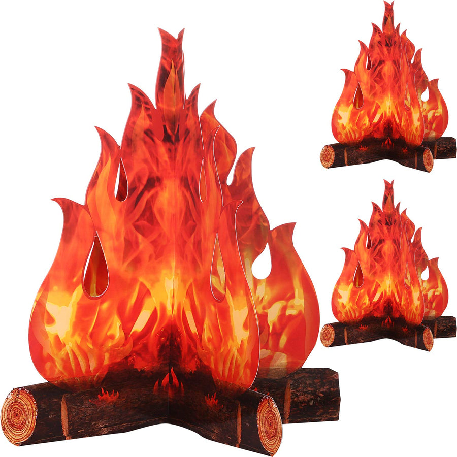 3 Sets Fake Fire Fake Flame Prop Camping Decoration 3D Cardboard Campfire Centerpiece Artificial Flames Campfire Party Decoration for Camp Bachelorette Party Supplies(Red Orange)