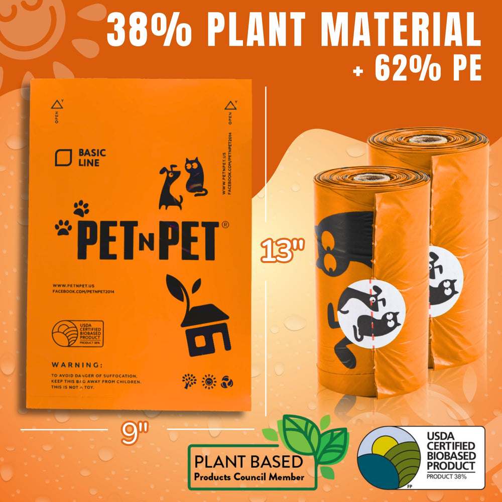 Pet N Pet 1080 Counts Orange Poop Bags for Dogs, 38% Plant Based & 62% PE Extra Thick Dog Poop Bags Rolls, 9 x 13, Unscented Pet Waste Bag