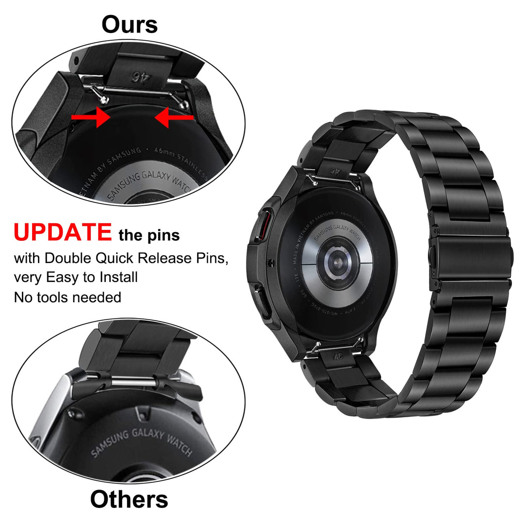 No Gap Band + Protective Case + Bezel for Galaxy Watch 4 Classic 46mm, Solid Stainless Steel Metal Bands Replacement Strap for Samsung Galaxy Watch 5 Pro 45mm