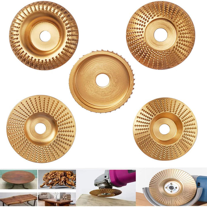 5 PCS Wood Carving Disc Set, Wood Shaping Disc for 4 or 4-1/2 Angle Grinder with 5/8” Arbor, Grinding Wheel Shaping Disc Set Wood Cutting Shaping Polishing
