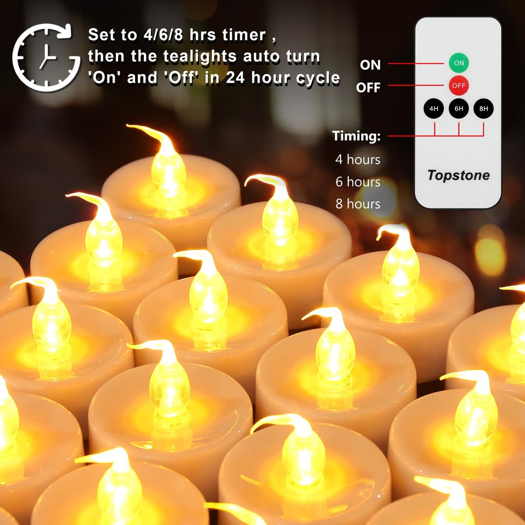 Led Candles with Remote and Timer,Warm Yellow Flameless Candles,Big Capacity Battery Operated Tea Light,Best for Wedding and Festival Decoration,Pack of 12,Yellow Light Color