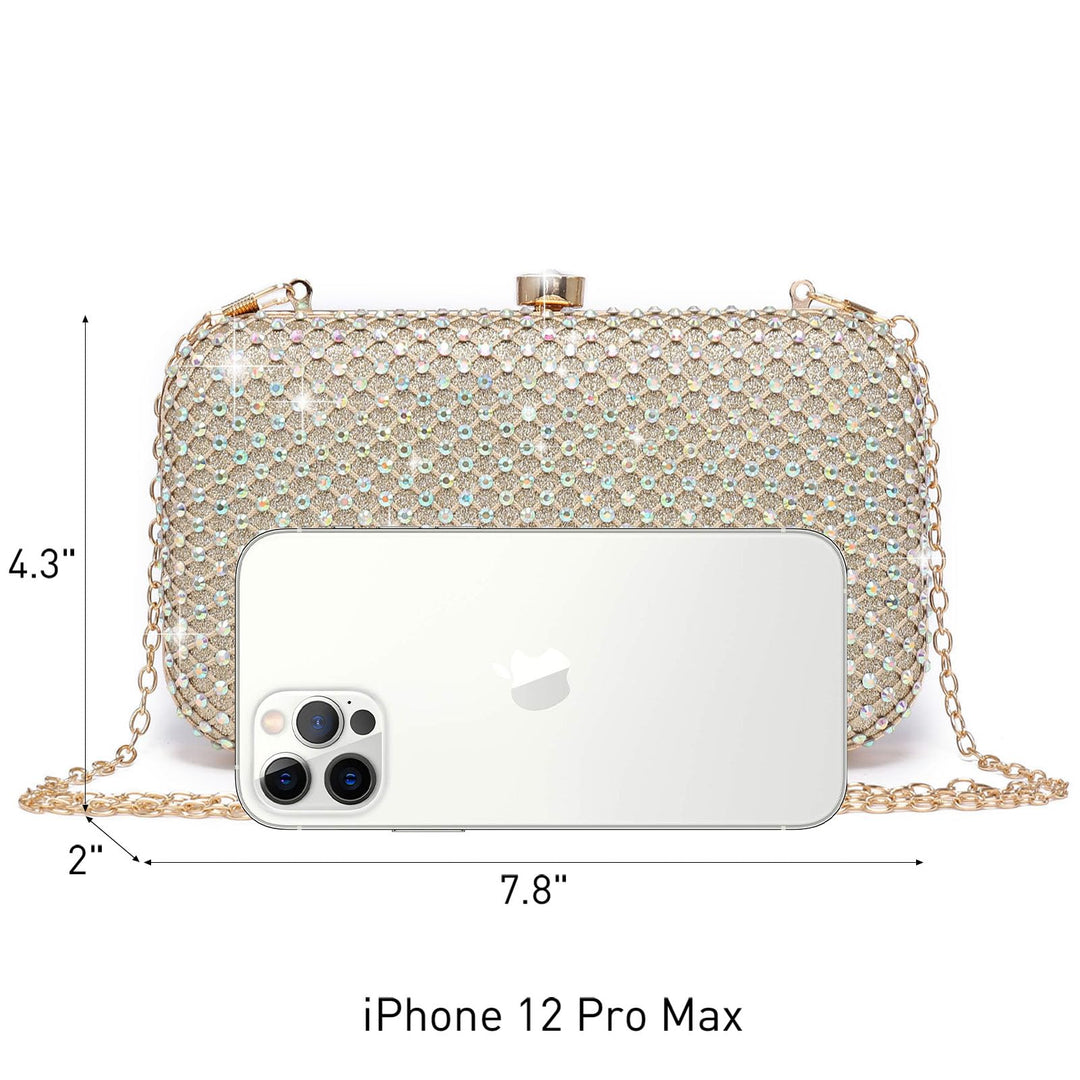 Womens Rhinestone Clutch Purse Sparkling Evening Bag with Crystal Clasp for Formal Prom Party Wedding (Gold)