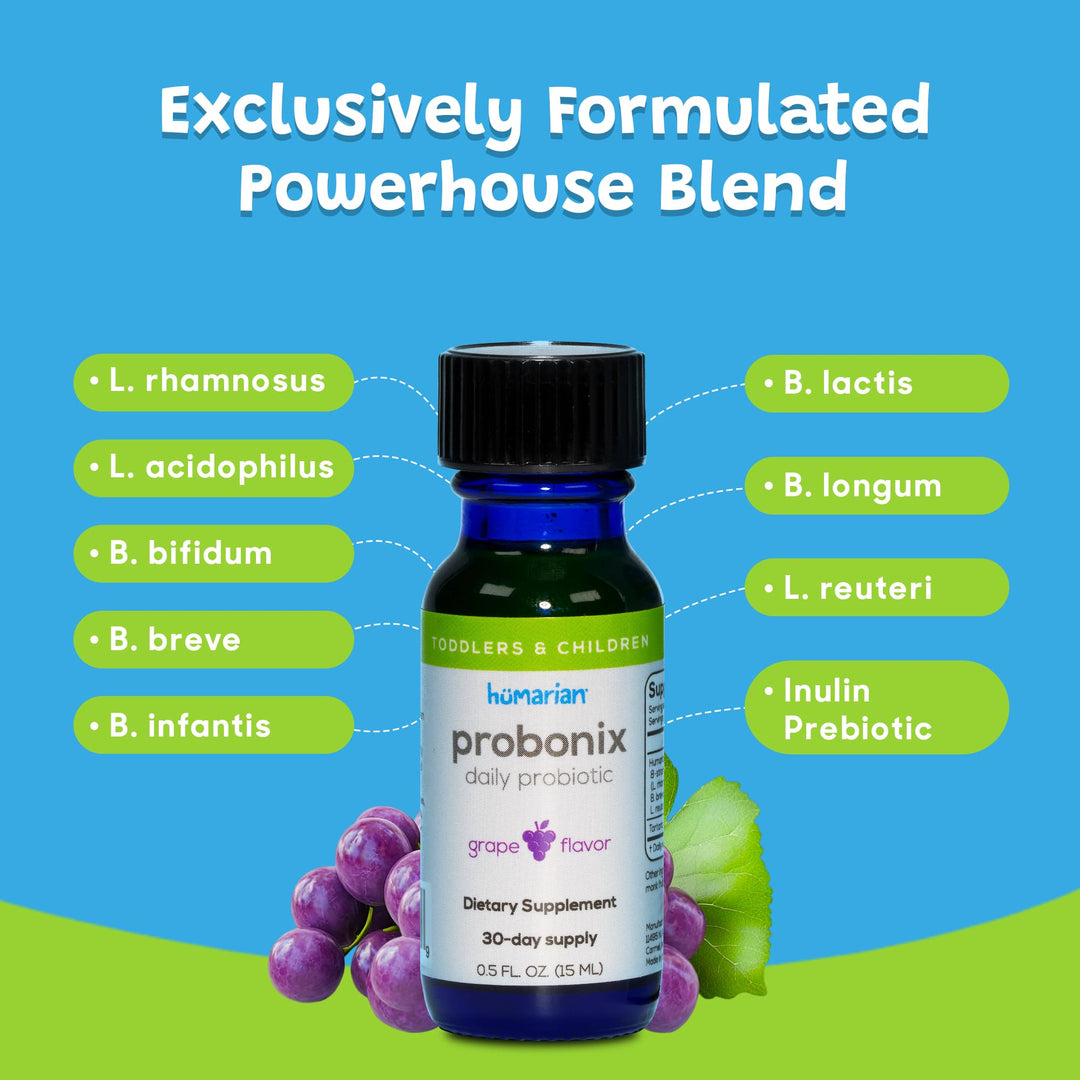 Humarian Liquid Probiotics for Kids Aged 1-9 Years Old - Superior 8-Strain Probiotic Drops to Fortify Gut Health, Immunity and More - 30-Day Supply - Tasty Grape Flavor