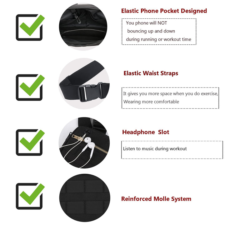 Outdoor Water Resistant Chest Bag for Men,Tactical EDC Chest Pack with Built-in Phone Holder, Lightweight Utility Chest Rig Pouch for Workouts, Running,Cycling,Hiking (M, Black)