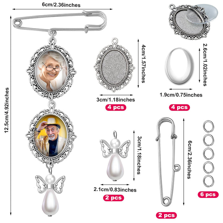 2 Pcs Bouquet Charms for Wedding Memory, Wedding Bouquet Photo Charms with 4 Pcs Oval Glass Cabochons for Bridal Shower, You Are Always in My Heart in Memory of Parents Grandparents (Angel)