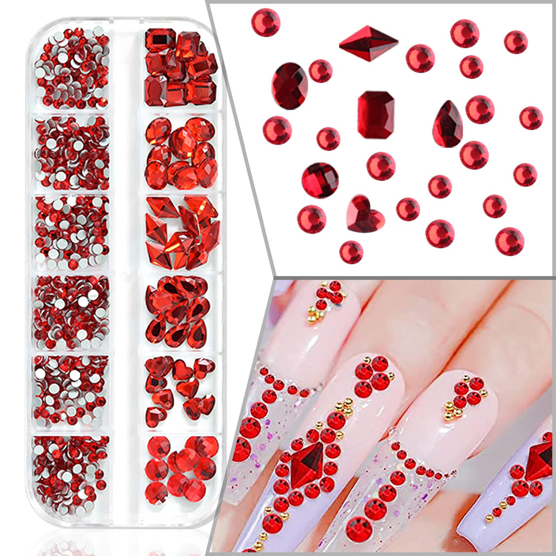 2 Box 1620 Pieces Ruby Red Rhinestones For Nails Flat Back Nail Rhinestones And Nail Crystals For Women Nails Red Gems Fake Nail Diamonds For Nails Art Gem Stones Glass Rhinestones 3d Nail Art