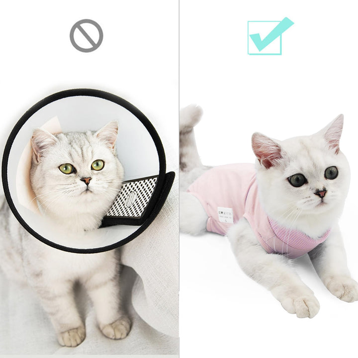 Cat Recovery Suit for Male and Female Surgical Post Surgery Soft Cone Onesie Shirt Clothes Neuter Licking Protective Diapers Outfit Cover Kitten Spay Collar(S, Pink)