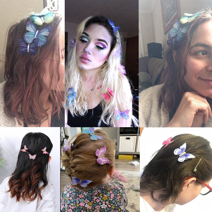 6PCS Colorful Chiffon Butterfly Modelling Hair Clips Organza Wings Hair Clips