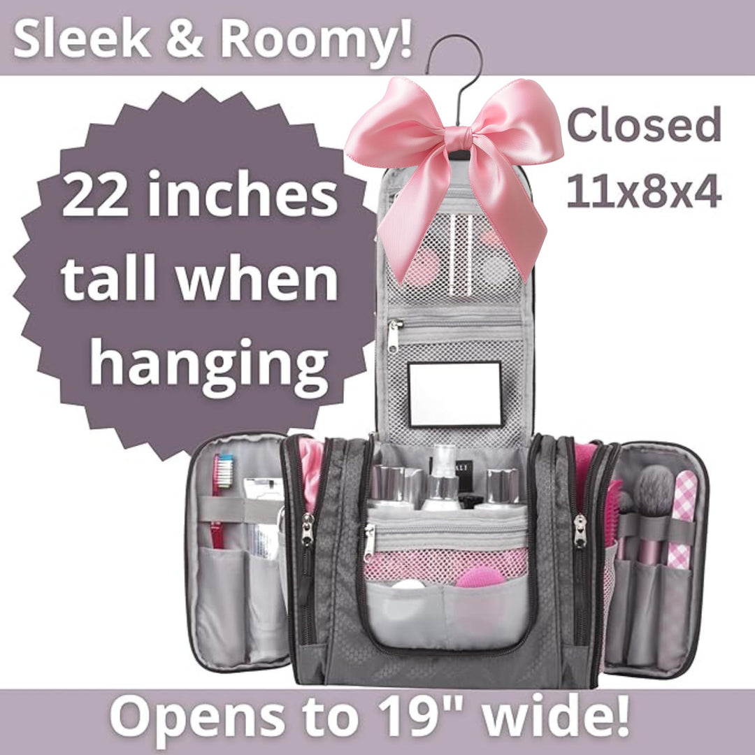 Hanging Toiletry Bag for Women with Mirror - Medium Travel Bag for Toiletries & Travel Essentials - Compact Yet Roomy - 22 Compartments & Mesh Back Pocket - Sturdy Swivel Hook