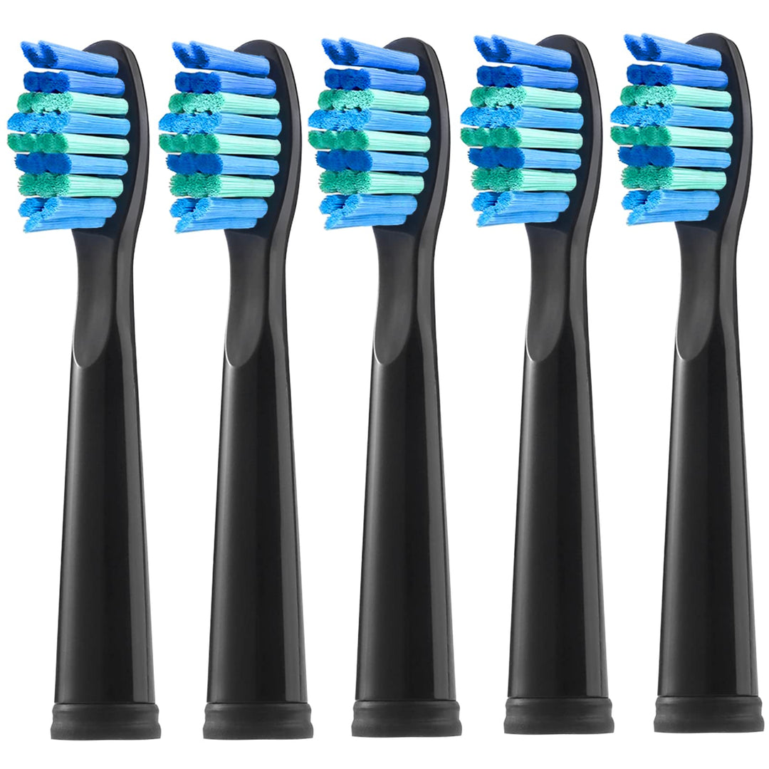 Teeteck Toothbrush Heads, Ipx7 Waterproof Black Round Ended Dupont Nylon Bristle Electric Toothbrush Heads (5 Pack)