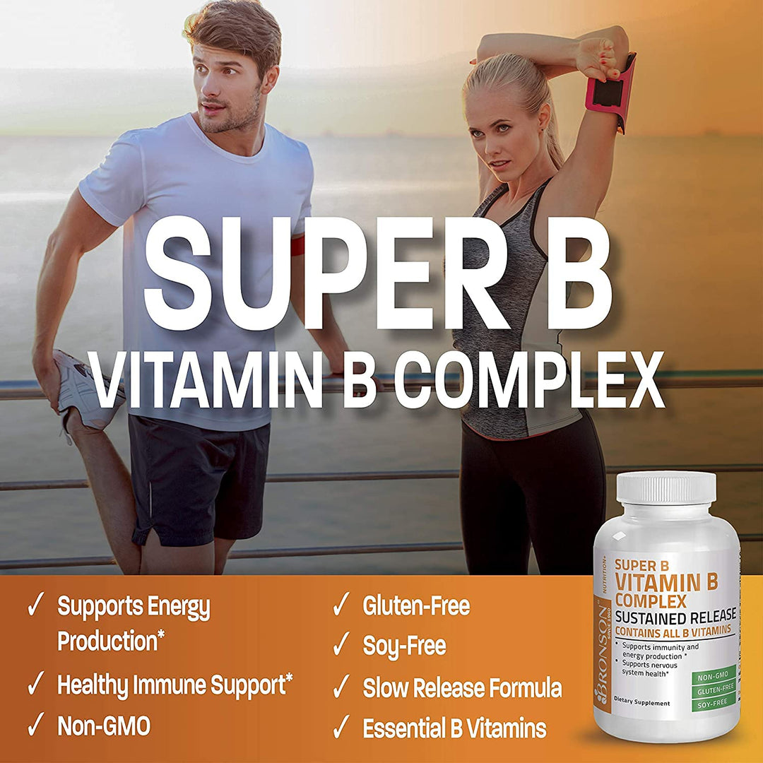 Super B Vitamin B Complex Sustained Slow Release (Vitamin B1, B2, B3, B6, B9 - Folic Acid, B12) Contains All B Vitamins 250 Tablets