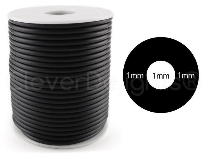 Black Hollow Rubber Tubing - 75 Feet - 3mm Diameter Tube Cord - 3/32 OD x 1/32 ID